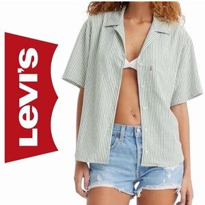 Levi's Green and White Striped Shirt